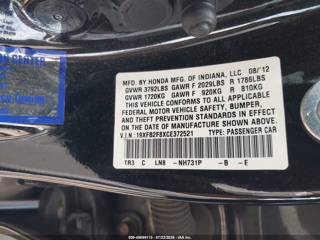 19XFB2F8XCE372521 2012 HONDA CIVIC photo no. 9
