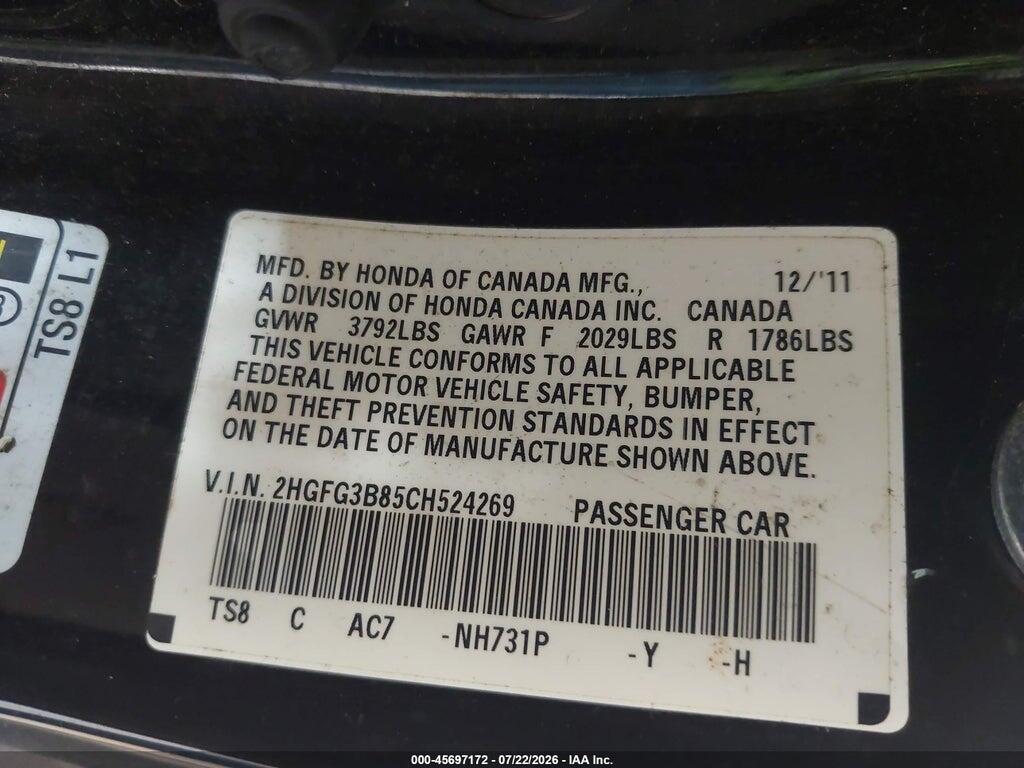 2HGFG3B85CH524269 2012 HONDA CIVIC photo no. 9