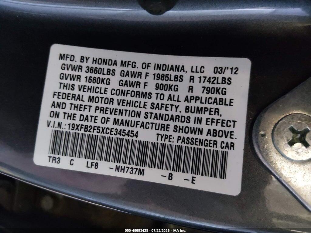 19XFB2F5XCE345454 2012 HONDA CIVIC photo no. 9