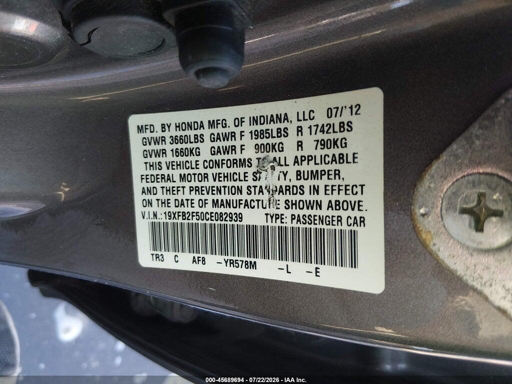 19XFB2F50CE082939 2012 HONDA CIVIC photo no. 9