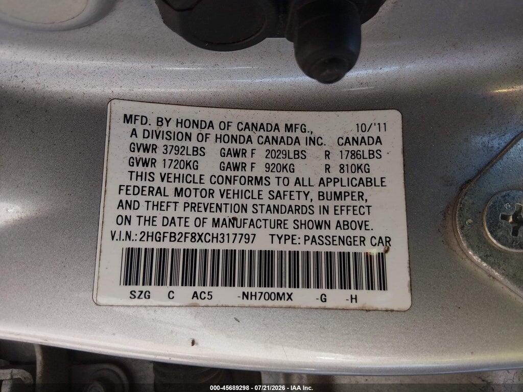 2HGFB2F8XCH317797 2012 HONDA CIVIC photo no. 9