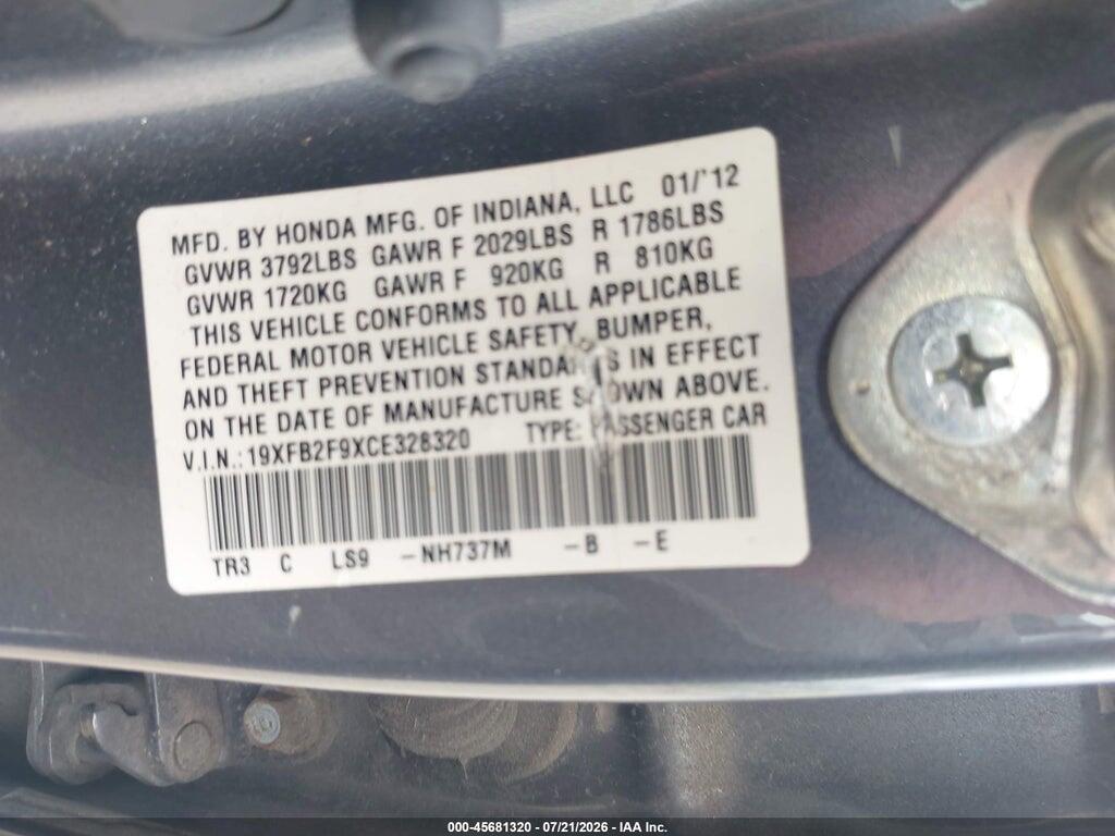 19XFB2F9XCE328320 2012 HONDA CIVIC photo no. 9