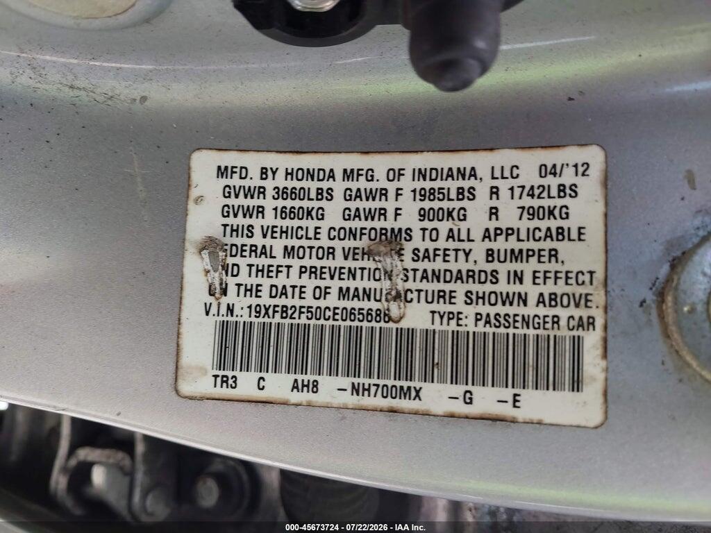 19XFB2F50CE065686 2012 HONDA CIVIC photo no. 9