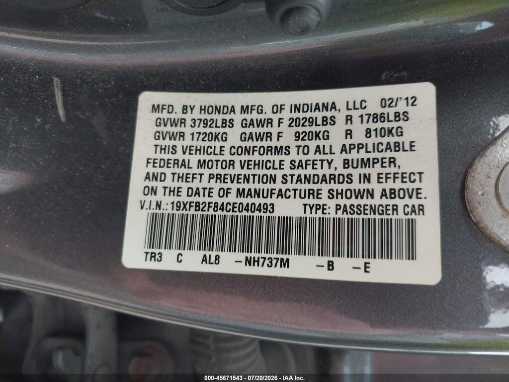 19XFB2F84CE040493 2012 HONDA CIVIC photo no. 9