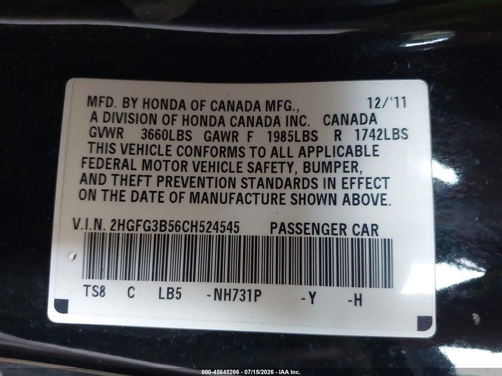 2HGFG3B56CH524545 2012 HONDA CIVIC photo no. 9