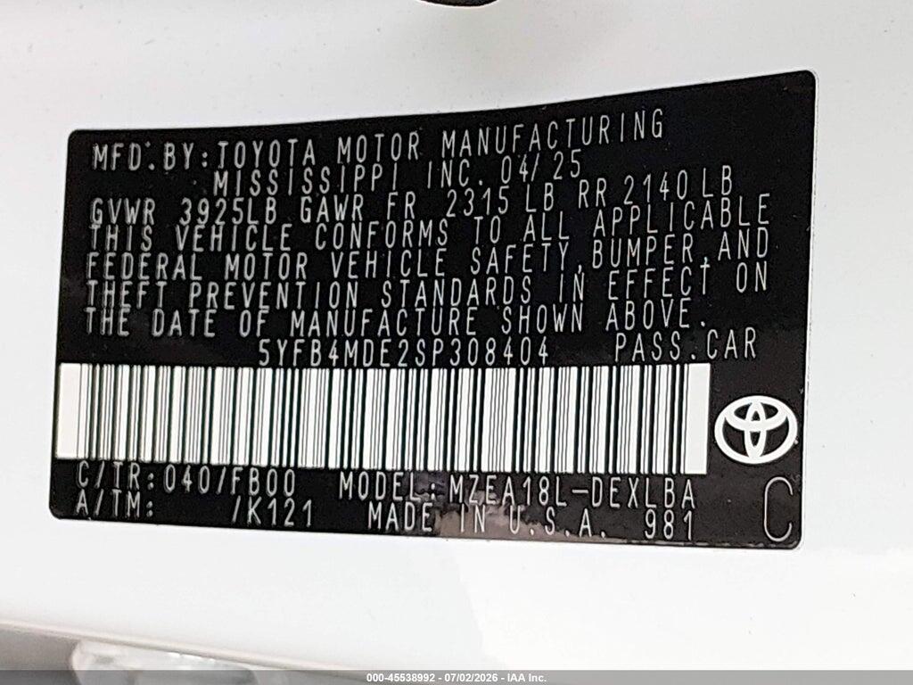 5YFB4MDE2SP308404 2025 TOYOTA COROLLA photo no. 9