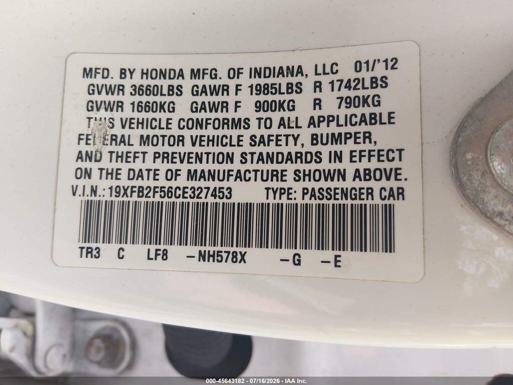 19XFB2F56CE327453 2012 HONDA CIVIC photo no. 9