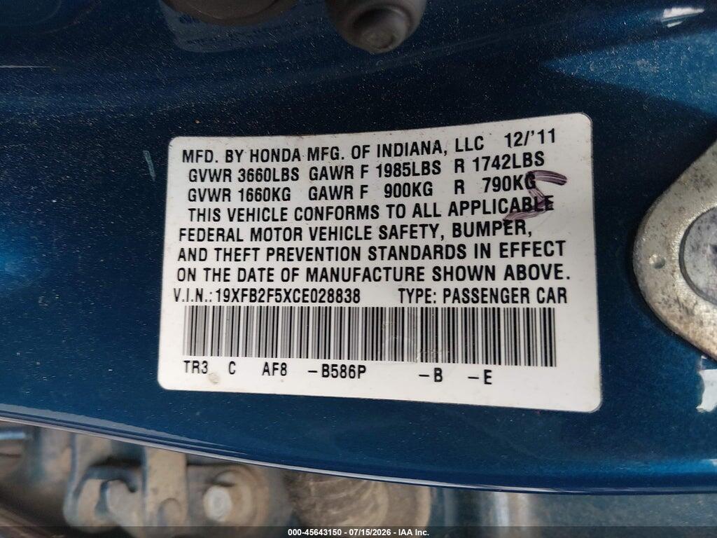 19XFB2F5XCE028838 2012 HONDA CIVIC photo no. 9