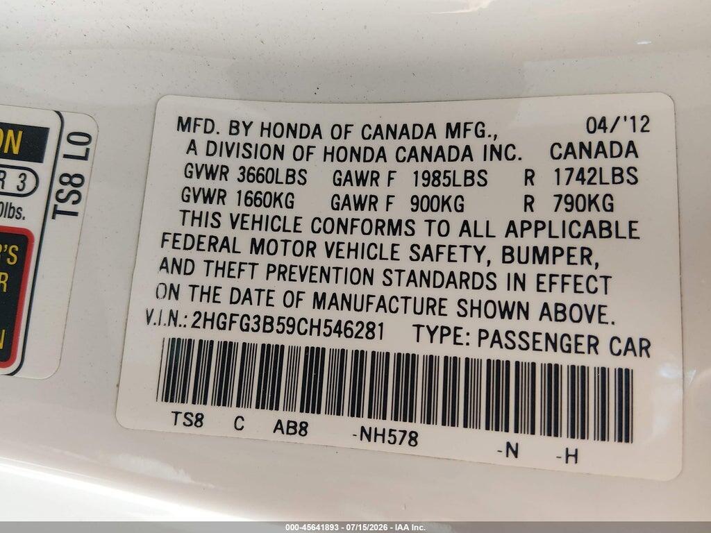 2HGFG3B59CH546281 2012 HONDA CIVIC photo no. 9
