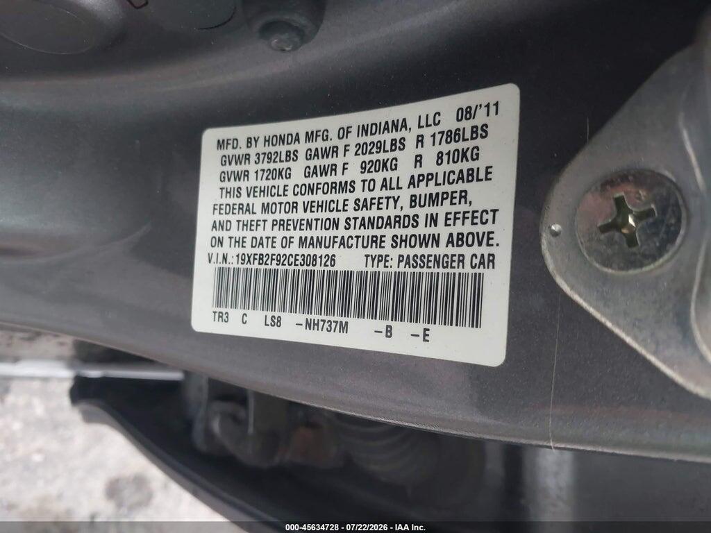 19XFB2F92CE308126 2012 HONDA CIVIC photo no. 9