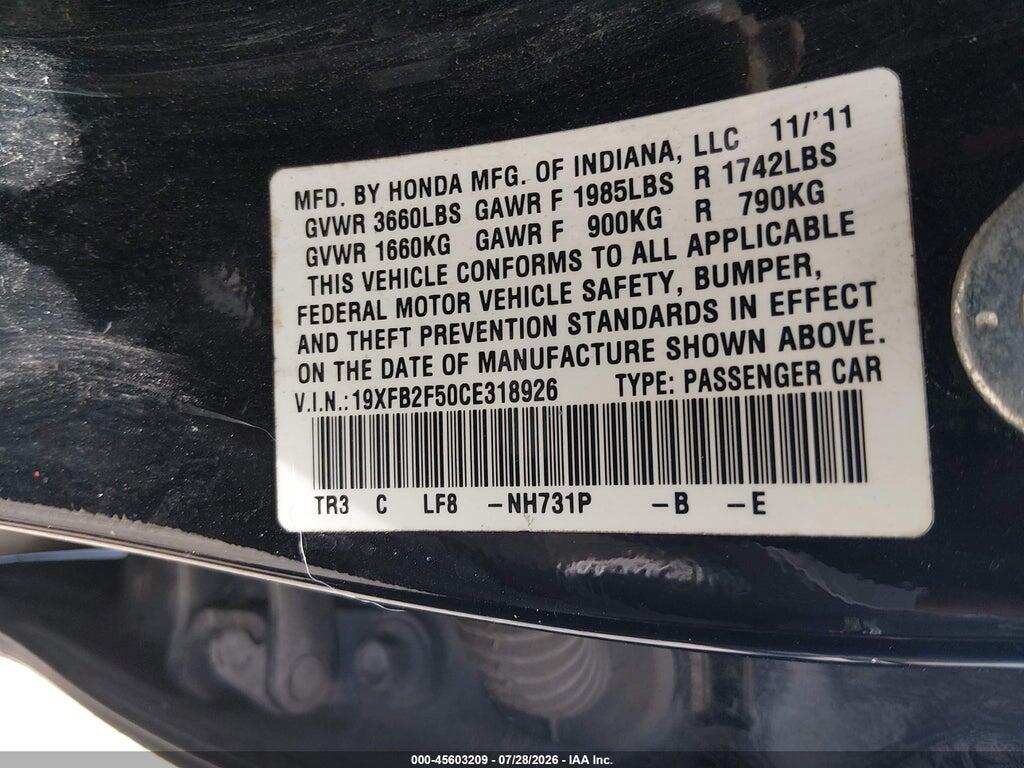 19XFB2F50CE318926 2012 HONDA CIVIC photo no. 9