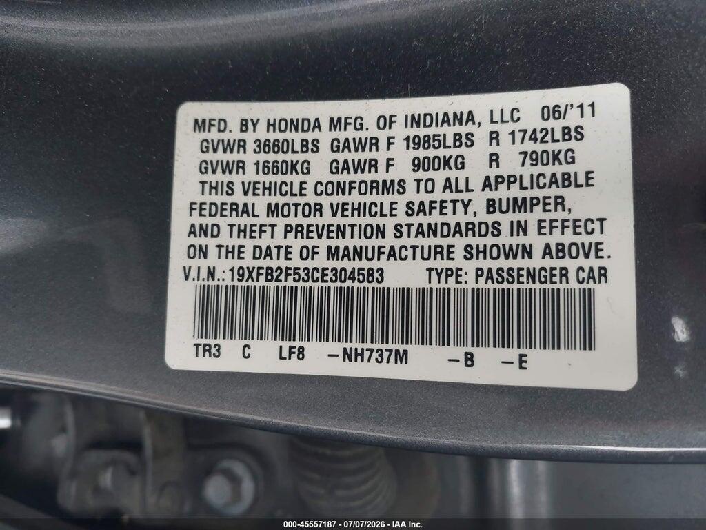 19XFB2F53CE304583 2012 HONDA CIVIC photo no. 9
