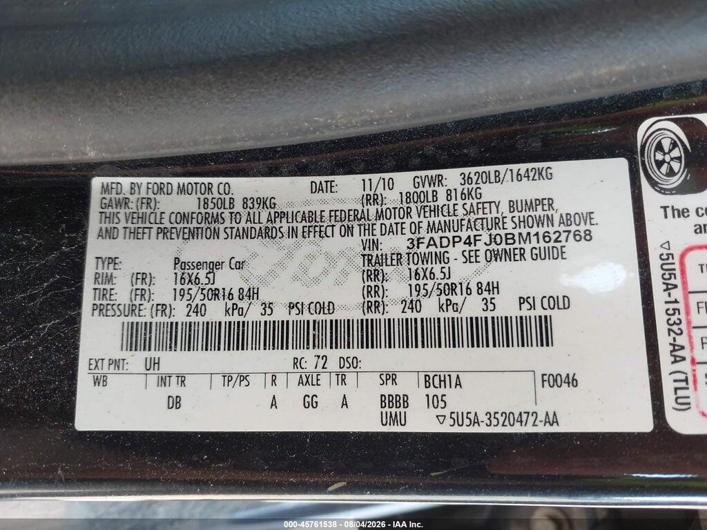 3FADP4FJ0BM162768 2011 FORD FIESTA photo no. 9