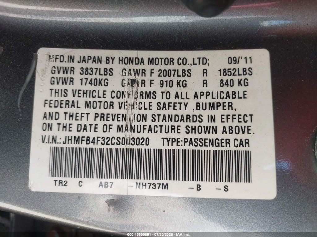 JHMFB4F32CS003020 2012 HONDA CIVIC HYBRID photo no. 9