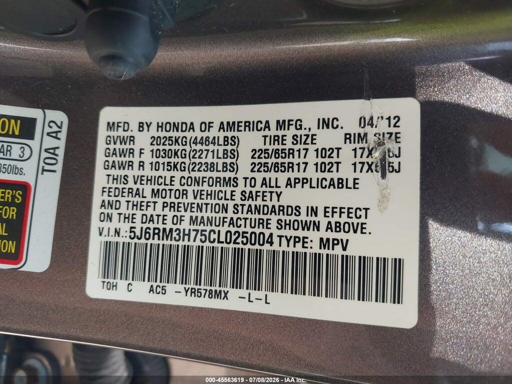 5J6RM3H75CL025004 2012 HONDA CR-V photo no. 9