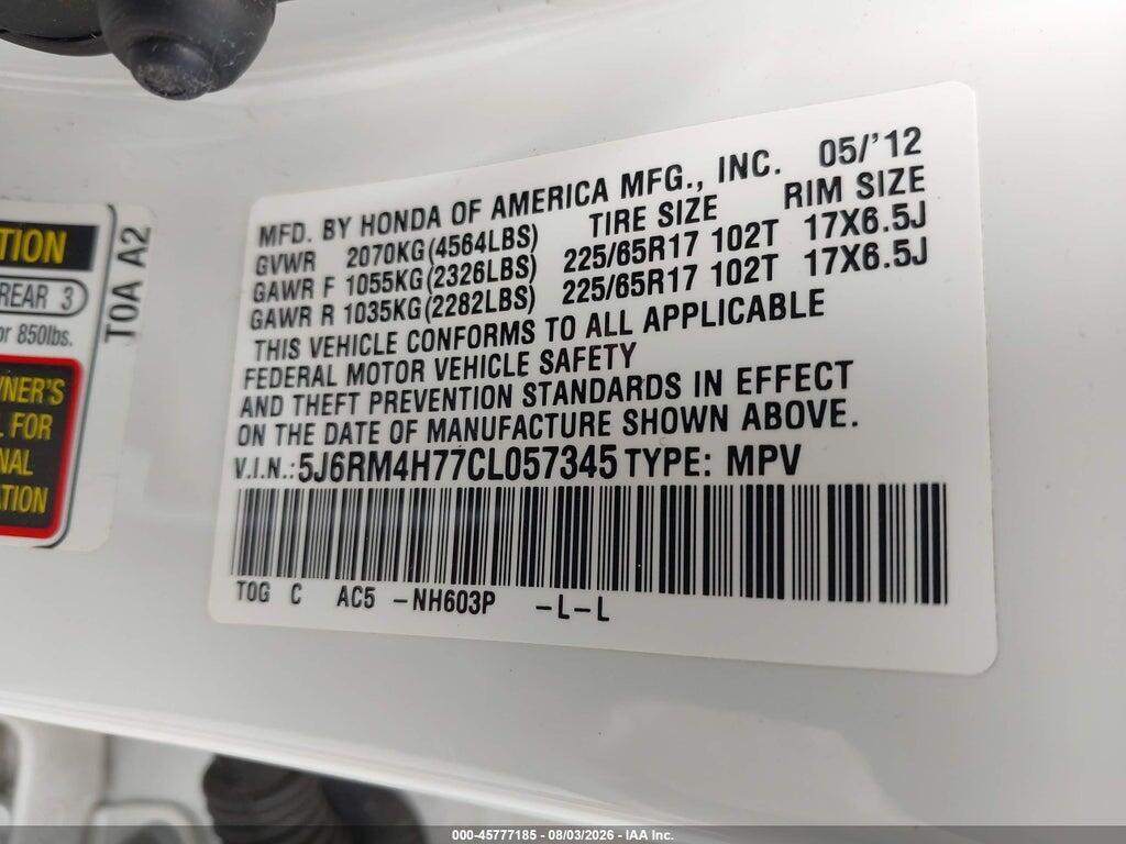 5J6RM4H77CL057345 2012 HONDA CR-V photo no. 9