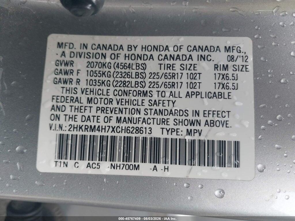 2HKRM4H7XCH628613 2012 HONDA CR-V photo no. 9