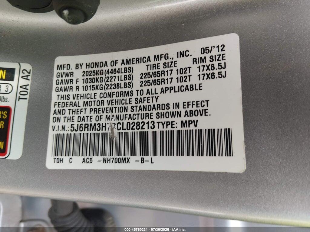 5J6RM3H77CL028213 2012 HONDA CR-V photo no. 9