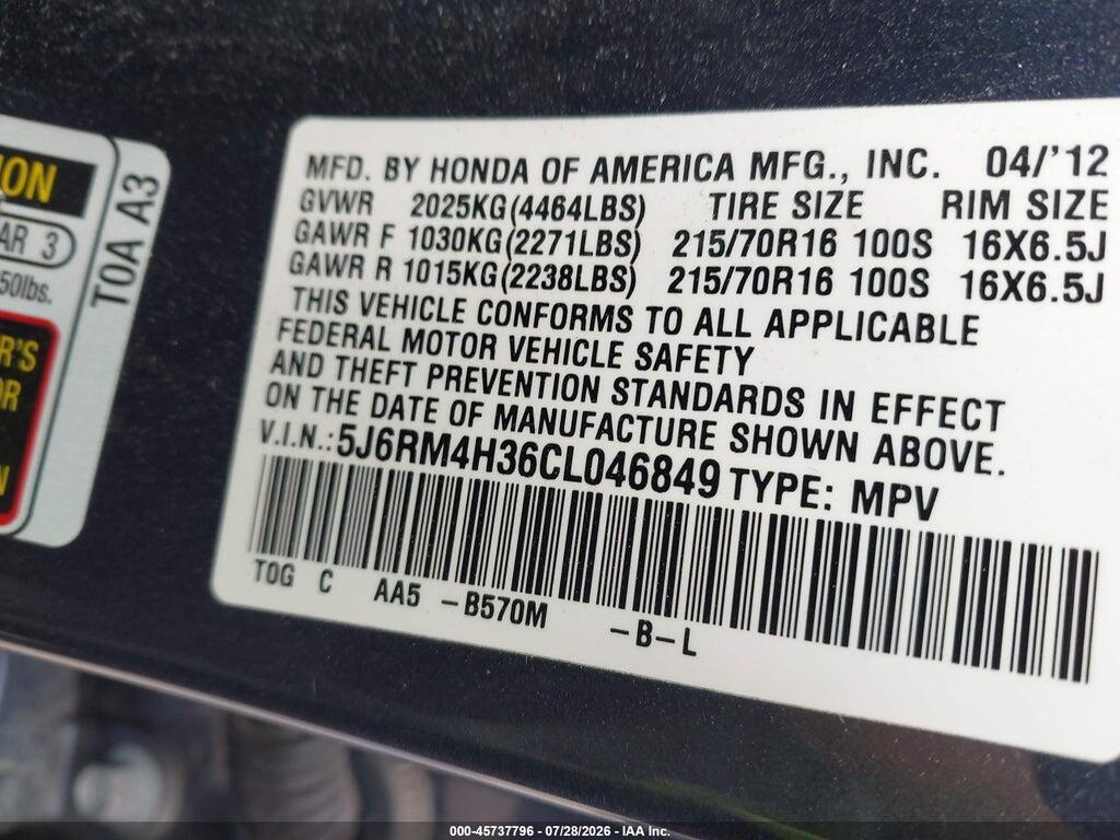 5J6RM4H36CL046849 2012 HONDA CR-V photo no. 9