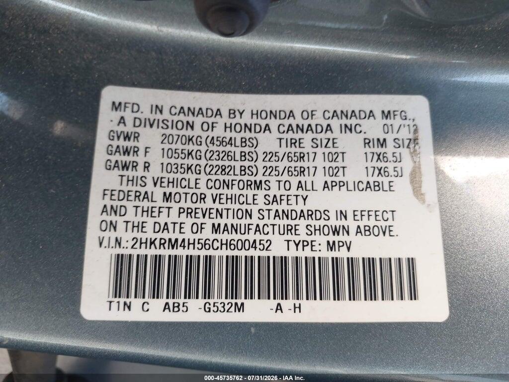 2HKRM4H56CH600452 2012 HONDA CR-V photo no. 9