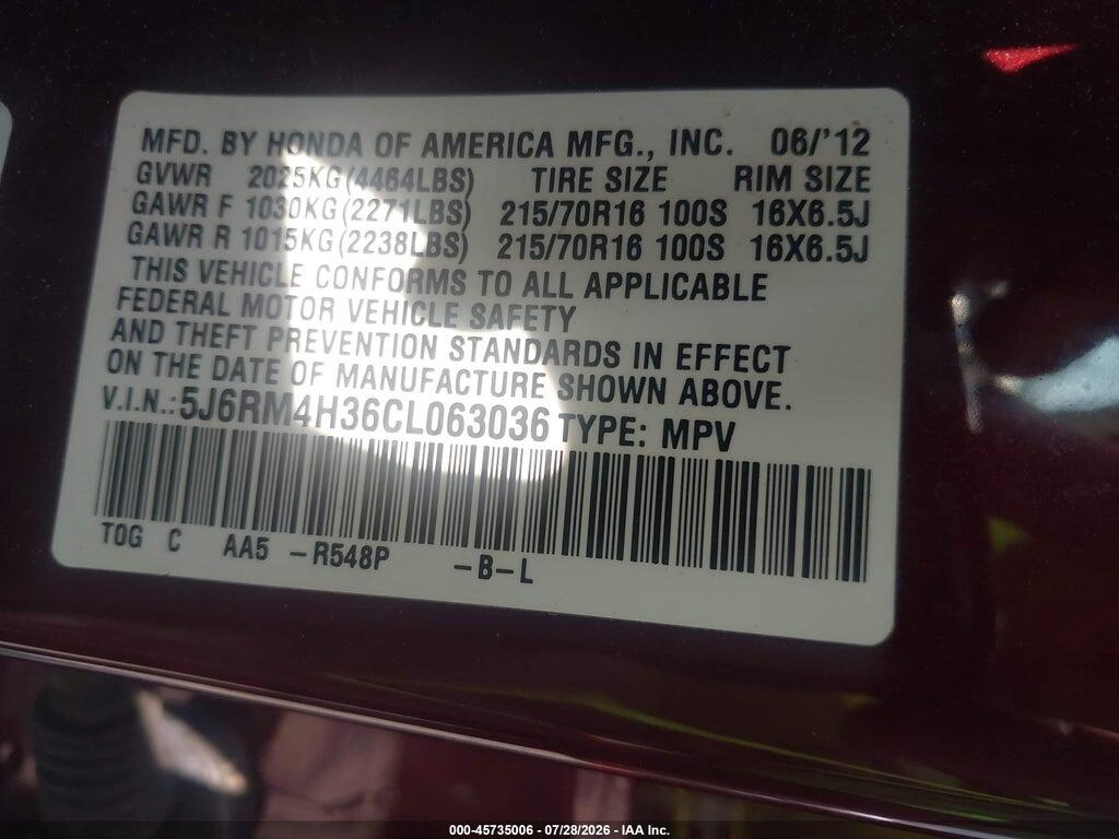 5J6RM4H36CL063036 2012 HONDA CR-V photo no. 9