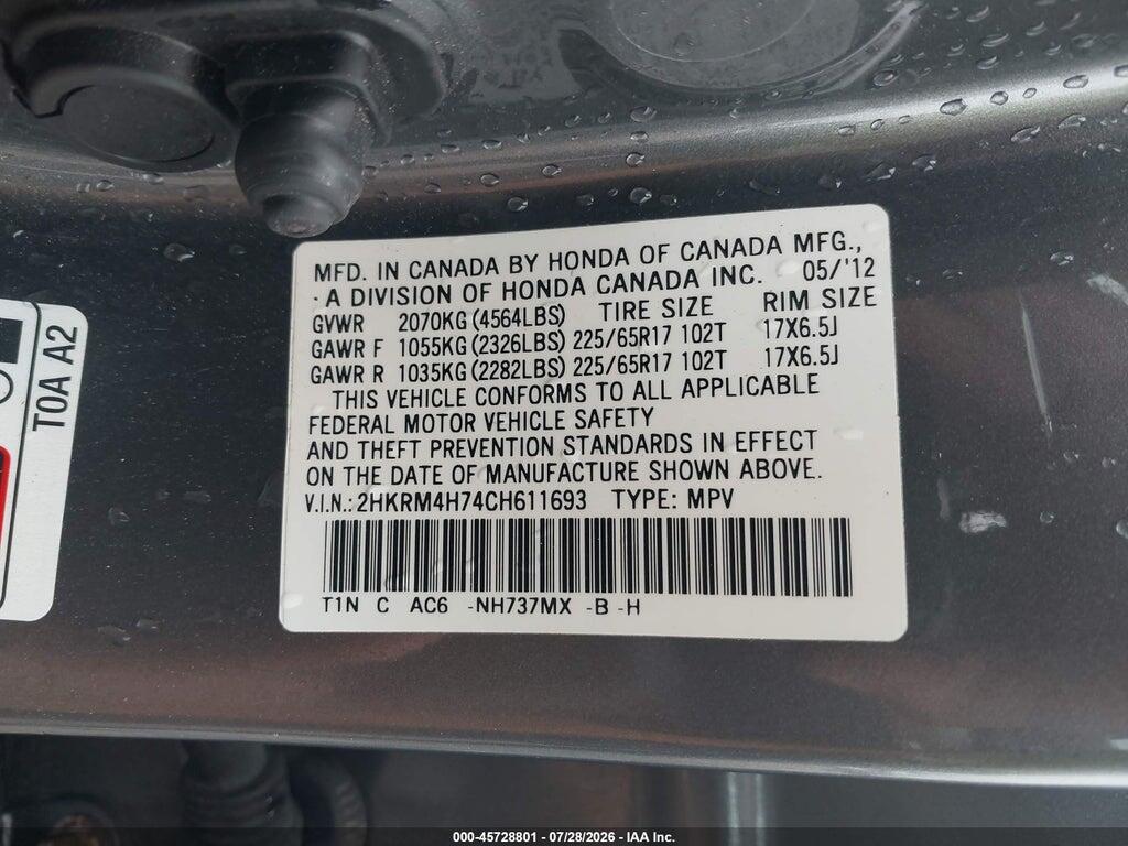 2HKRM4H74CH611693 2012 HONDA CR-V photo no. 9