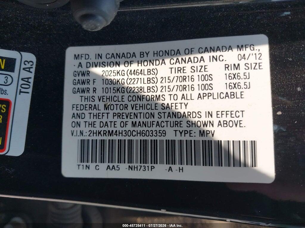 2HKRM4H30CH603359 2012 HONDA CR-V photo no. 9
