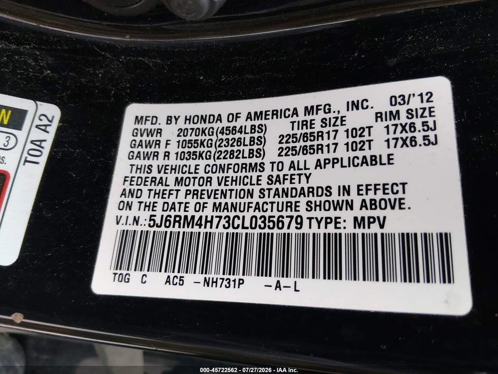 5J6RM4H73CL035679 2012 HONDA CR-V photo no. 9