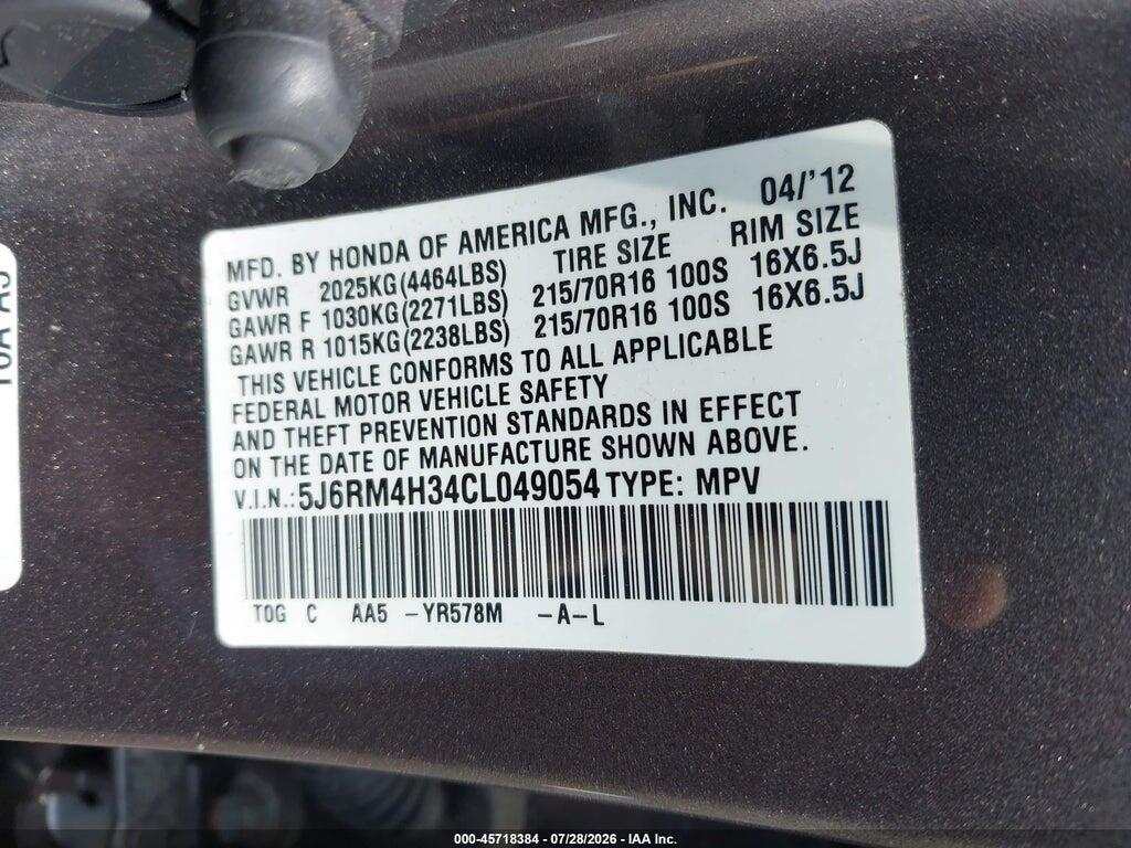 5J6RM4H34CL049054 2012 HONDA CR-V photo no. 9