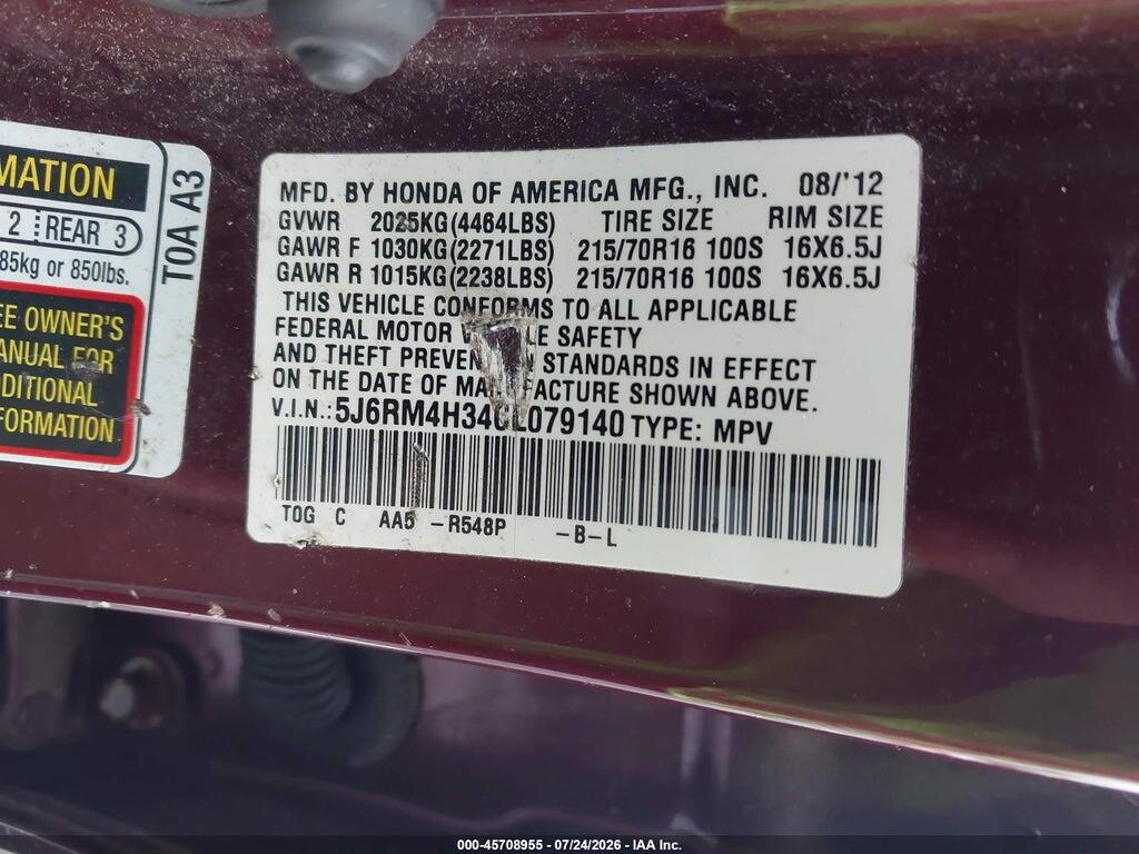 5J6RM4H34CL079140 2012 HONDA CR-V photo no. 9