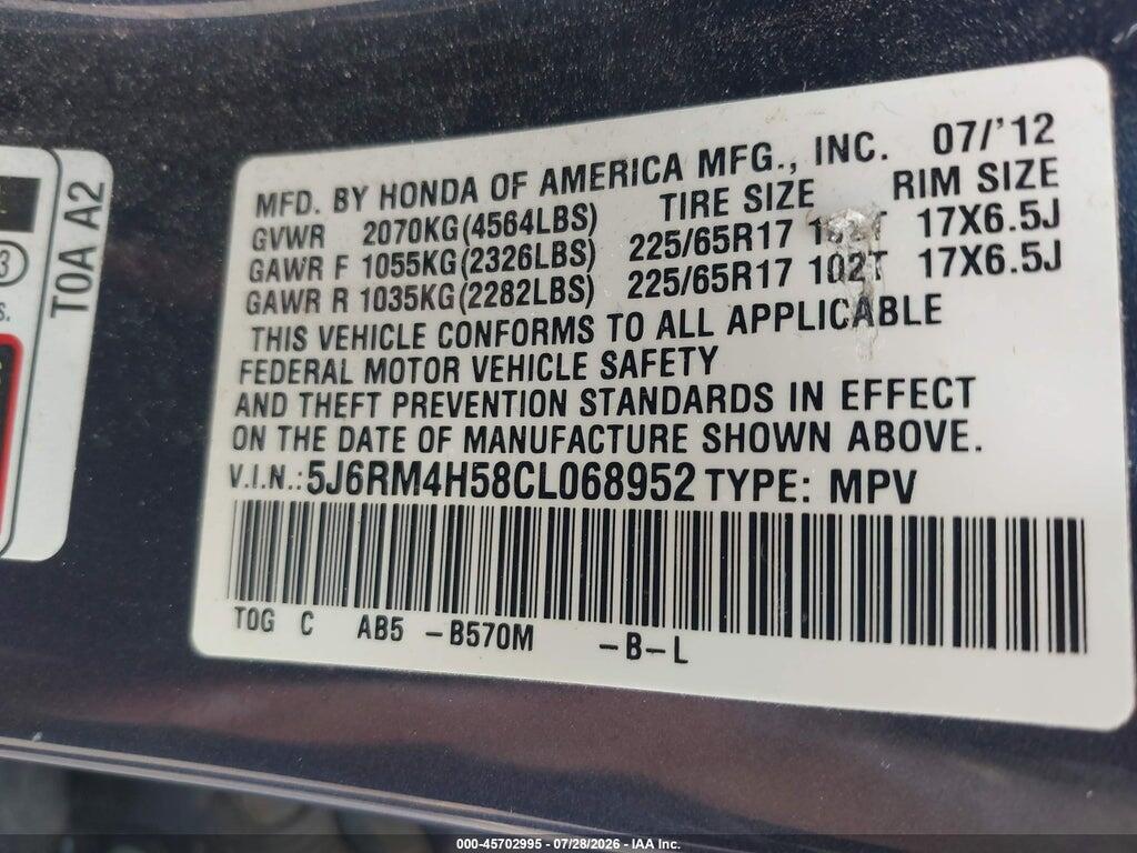 5J6RM4H58CL068952 2012 HONDA CR-V photo no. 9