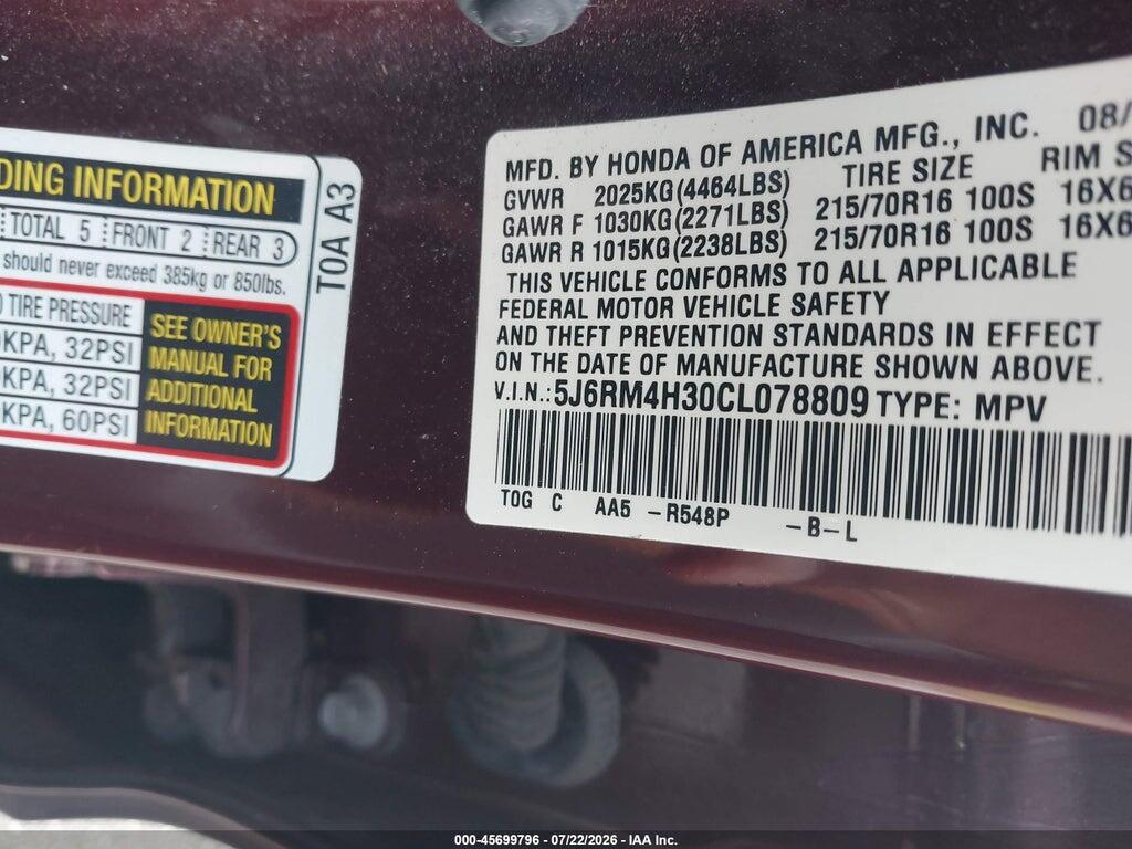 5J6RM4H30CL078809 2012 HONDA CR-V photo no. 9