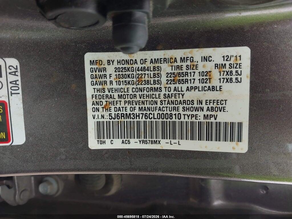5J6RM3H76CL000810 2012 HONDA CR-V photo no. 9