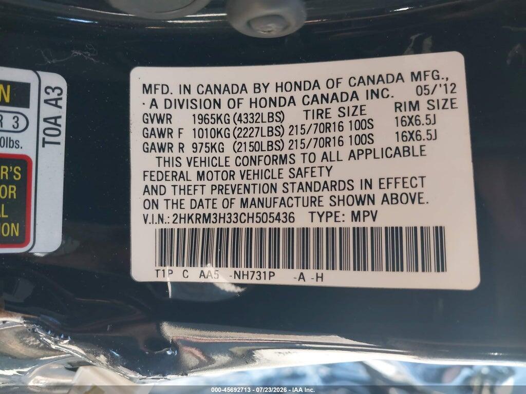 2HKRM3H33CH505436 2012 HONDA CR-V photo no. 9
