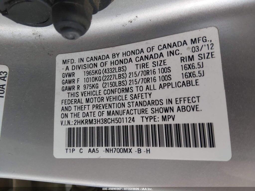 2HKRM3H38CH501124 2012 HONDA CR-V photo no. 9