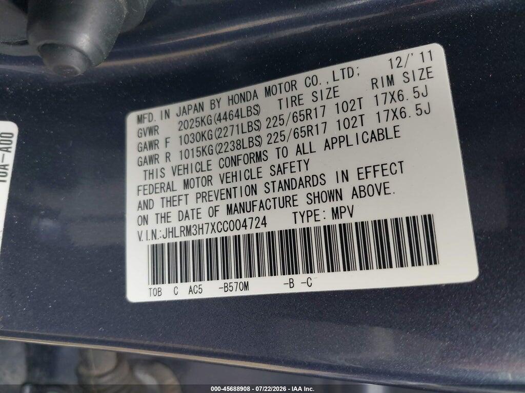 JHLRM3H7XCC004724 2012 HONDA CR-V photo no. 9