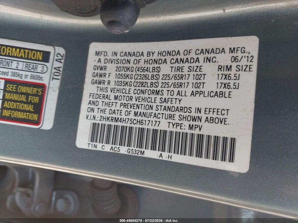 2HKRM4H75CH617177 2012 HONDA CR-V photo no. 9