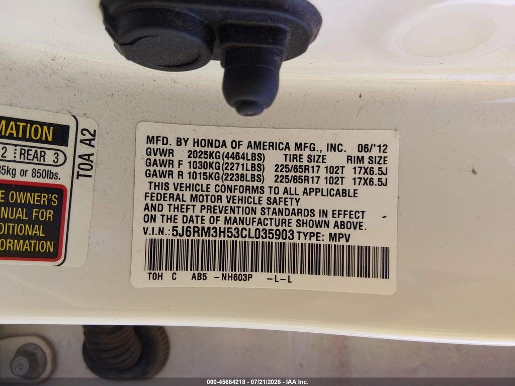 5J6RM3H53CL035903 2012 HONDA CR-V photo no. 9