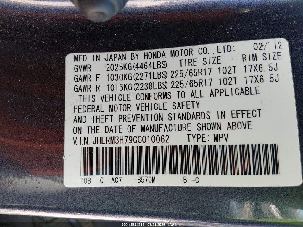 JHLRM3H79CC010062 2012 HONDA CR-V photo no. 9