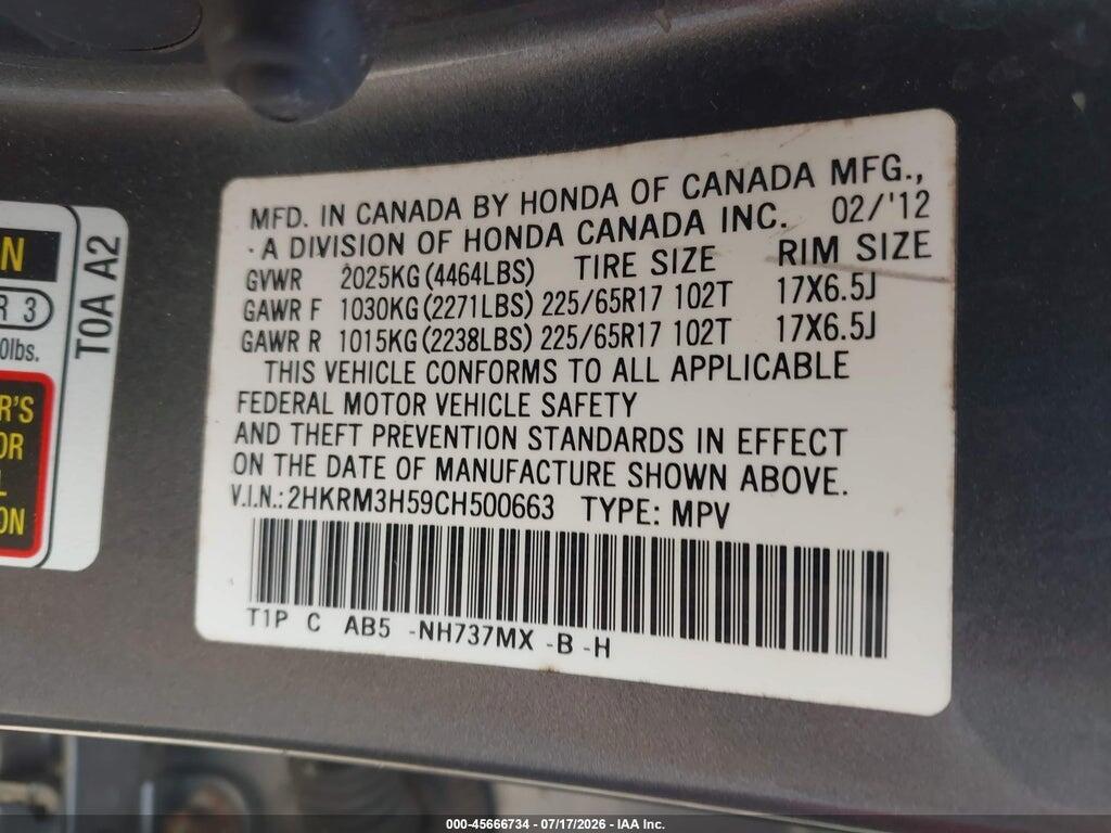 2HKRM3H59CH500663 2012 HONDA CR-V photo no. 9