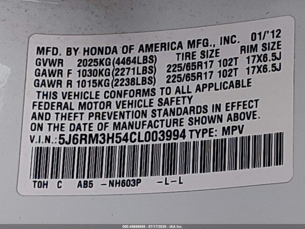 5J6RM3H54CL003994 2012 HONDA CR-V photo no. 9