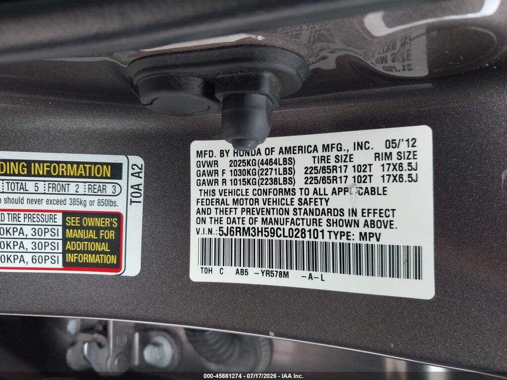 5J6RM3H59CL028101 2012 HONDA CR-V photo no. 9
