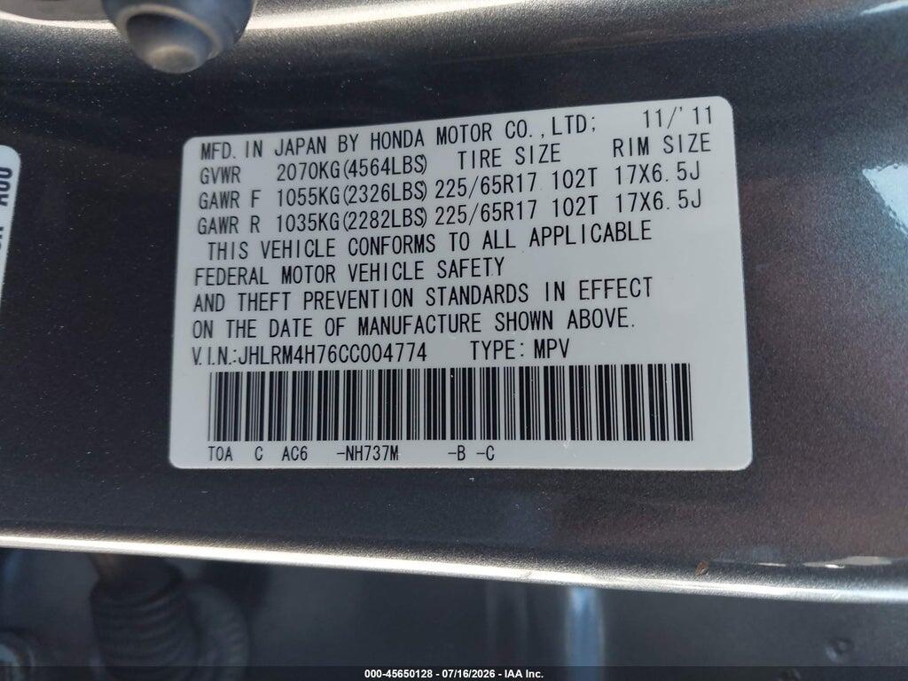 JHLRM4H76CC004774 2012 HONDA CR-V photo no. 9