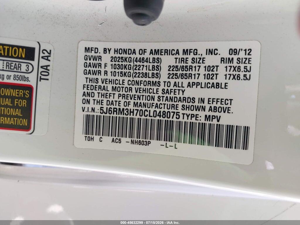 5J6RM3H70CL048075 2012 HONDA CR-V photo no. 9