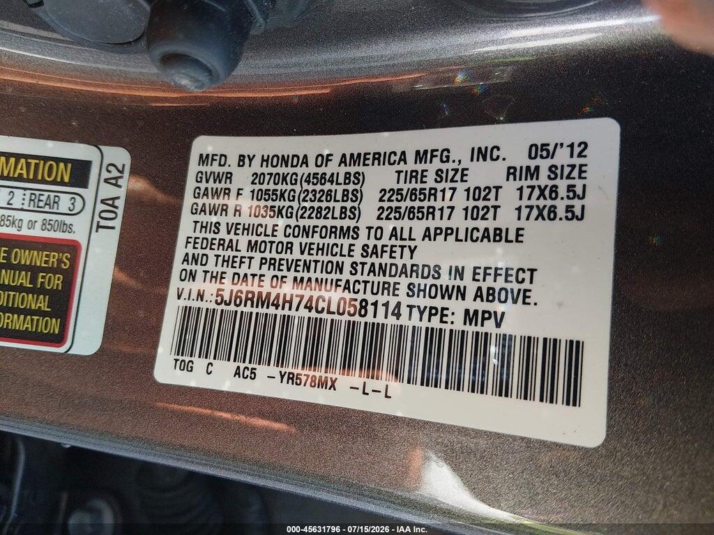 5J6RM4H74CL058114 2012 HONDA CR-V photo no. 9