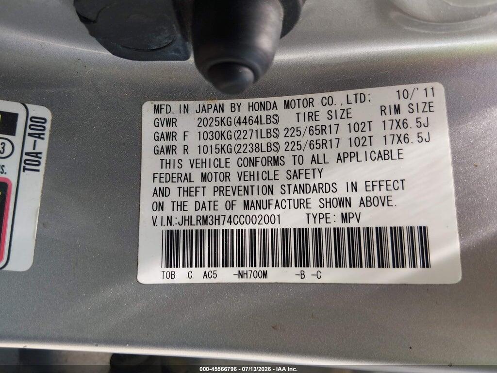JHLRM3H74CC002001 2012 HONDA CR-V photo no. 9