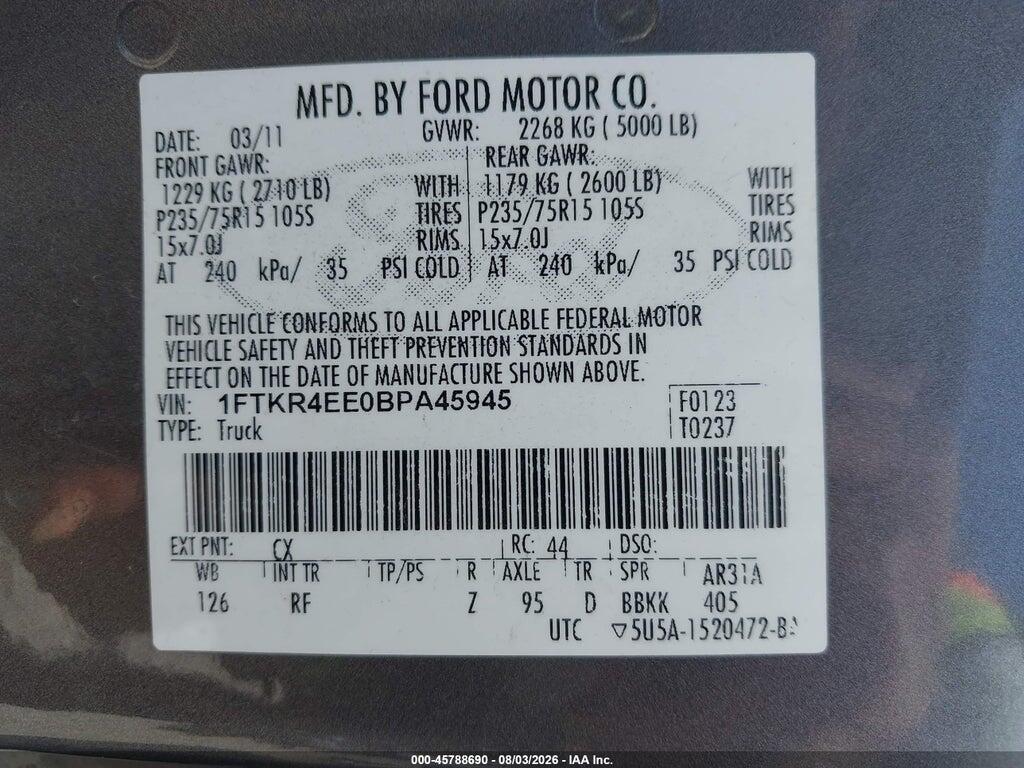 1FTKR4EE0BPA45945 2011 FORD RANGER photo no. 9