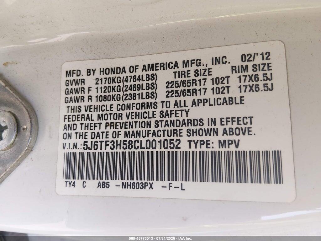 5J6TF3H58CL001052 2012 HONDA CROSSTOUR photo no. 9