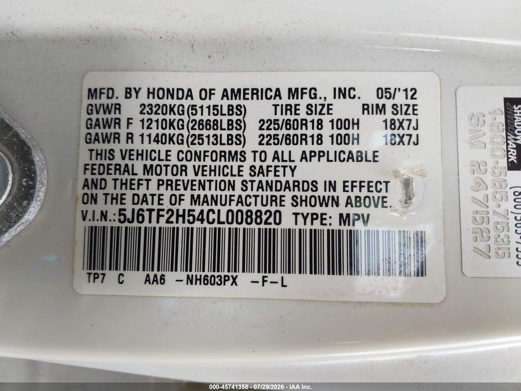 5J6TF2H54CL008820 2012 HONDA CROSSTOUR photo no. 9