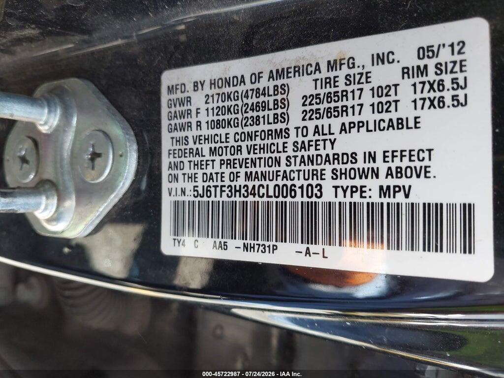5J6TF3H34CL006103 2012 HONDA CROSSTOUR photo no. 9